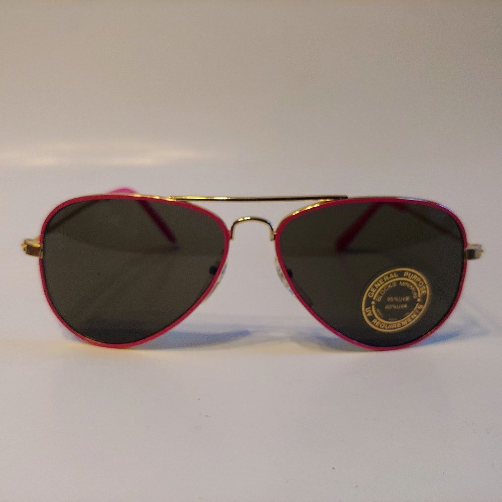 (NWT) Vintage 90's Kids Aviator Metal Sports Sunglasses (Gold/H.Pink)